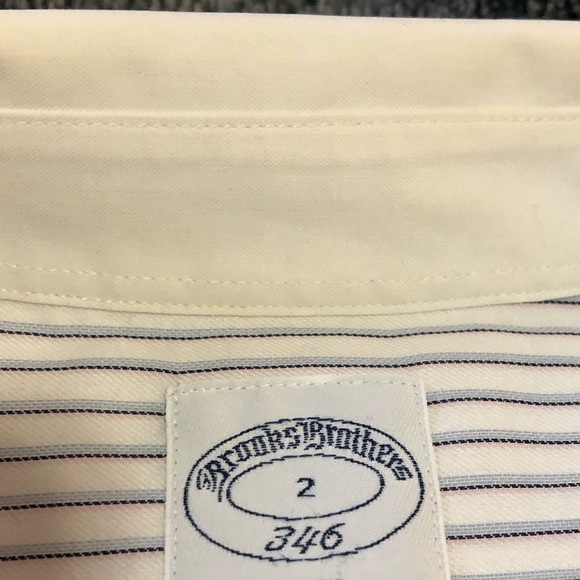 Brooks Brothers Non-iron dress shirt, white w blue, pink, & black stripe sz 2. - Picture 6 of 9